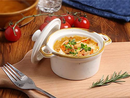 ONEMORE Mini Cocotte Set of 4, 6 oz Ceramic Ramekins with Lids and Handles, Small Casserole Dishes for Oven, Mini Dutch Oven for French Onion Soup, Souffle and Baking, Microwave & Dishwasher Safe, Creamy White - size: 6 oz