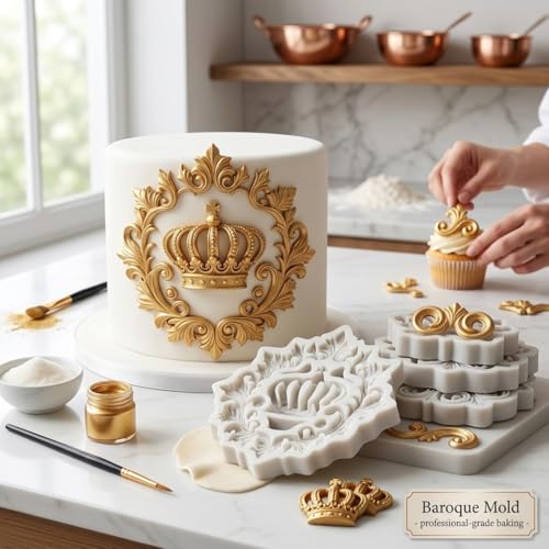 Baroque Curlicues Scroll Lace Fondant Mold Crown Silicone Molds - color: Style J