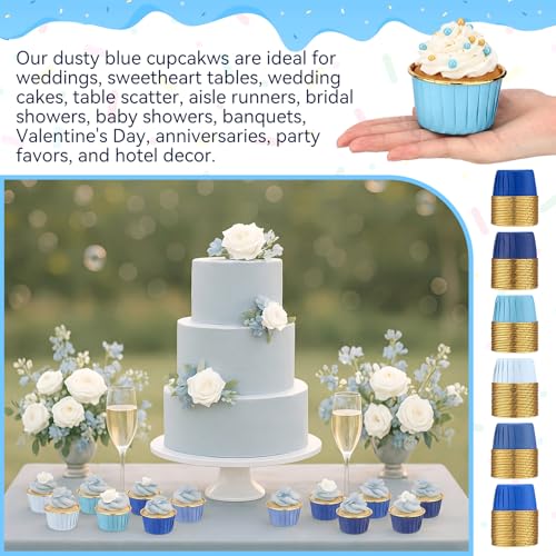 Geiserailie 100 Pcs Blue Jean Cupcake Liners Gold Foil Wrappers - color: Blue Jean, style: Classic