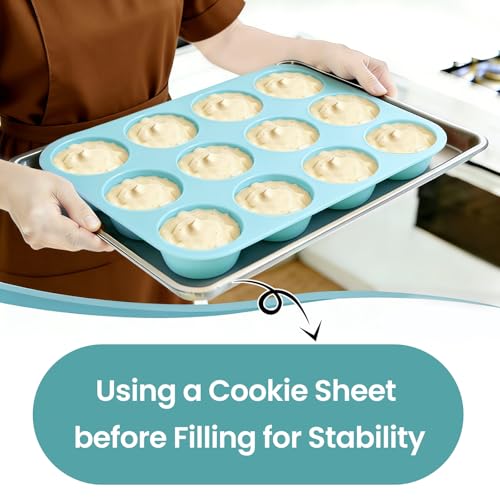 CAKETIME Silicone Muffin Pan, Regular Size 12 Cups Non Stick Cupcake Pan for Baking, Light Blue - size: Regular 12-Cup