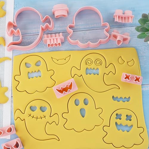 10Pcs Halloween Ghost Cookie Cutters DIY Mix Match Ghost Face Baking Molds - color: Halloween L-10