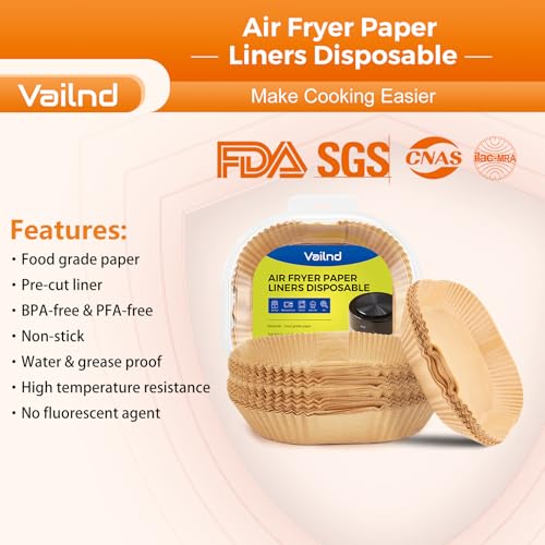 Vailnd 6.3" Square Air Fryer Liners Disposable 200Pcs for 2-4 QT Basket - size: 6.3" Square