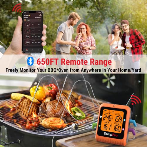 TempPro TempSync 650ft Bluetooth Meat Thermometer with 4 Color-Coded Probes - style: 4 Probes