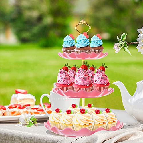 BACUTHY 3 Tier Cupcake Stand Holder, Plastic Cup Cake Tower Stand, Pink - color: Pink