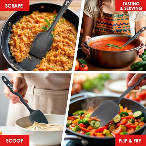 Silicone Spoon Spatula - 600ºF Heat-Resistant Non-Stick Rubber Spoonula | Use as Silicone Kitchen Scraper Utensil - Baking and Cooking Strong Stainless Steel Core | UpGood Kitchen Utensils, (Grey) - color: Gray