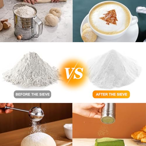 4 in1 Flour Sifter Stainless Steel, 3 Cup Flour Sifter for Baking, Sifter for Baking with Powdered Sugar Duster Set, Flour Shaker Duster for Baking Cakes, Pies, Pastries, Desserts and Cupcakes (3 Cup)