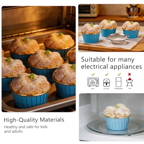 50 Pcs Blue Cupcake Baking Cups 3.5Oz Greaseproof Disposable Cupcake Liners - color: Blue