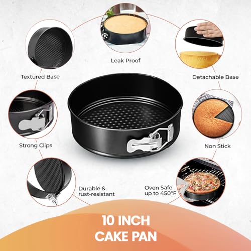 RFAQK 10 Inch Springform Pan Nonstick Leakproof - Spring Form Pan for Cheesecake with Removable Bottom, Include 50pcs Parchment Paper, Recipe E-Book - Perfect for Baking Cheese Cakes, Pizzas, & More! - size: 10-Inch