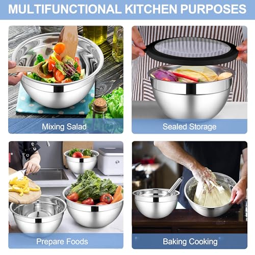 LIANYU Stainless Steel Mixing Bowls with Transparent Airtight Lids Set of 6 - color: Black, style: Atlas Base with Visible Lids