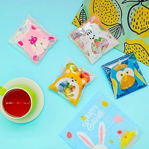 Jagrove 100PCS Cellophane Bags 4X4.5 Inch Clear Self Sealing Goodie Candy Cookie Snack Treat Bags for Party Supplies Bakery - color: Animal Print A, size: 100 Count (Pack of 1)