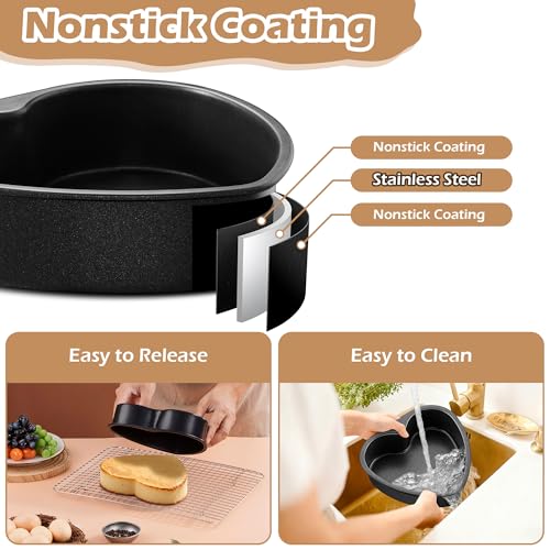 E-far 8 Inch Heart Cake Pan, 3 Pcs Nonstick Heart Shaped Cake Mold - color: Black, size: 8-Inch (Set of 3)