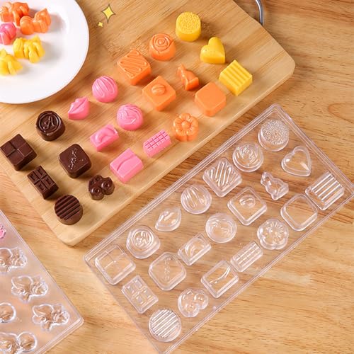 Pack of 2 Chocolate Candy Mold PC Polycarbonate Chocolate Making Mould with Scraper (Dinosaur+Multiple patterns) - color: Dinosaur+Multiple patterns