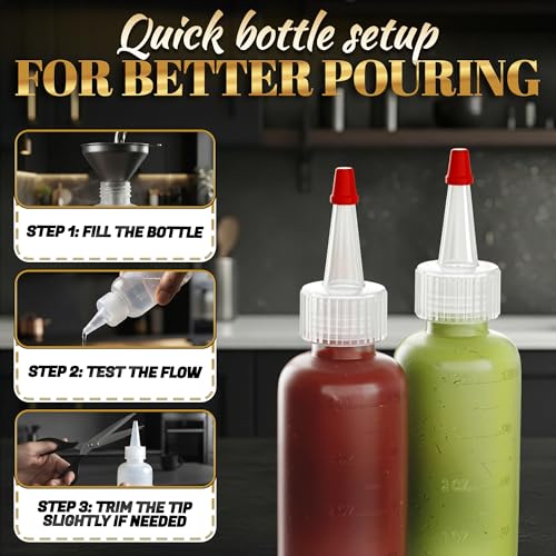 HYQO 6 Pcs Small Squeeze Bottles for Sauces, 4 Oz Plastic with Cuttable Tip - size: 4 oz