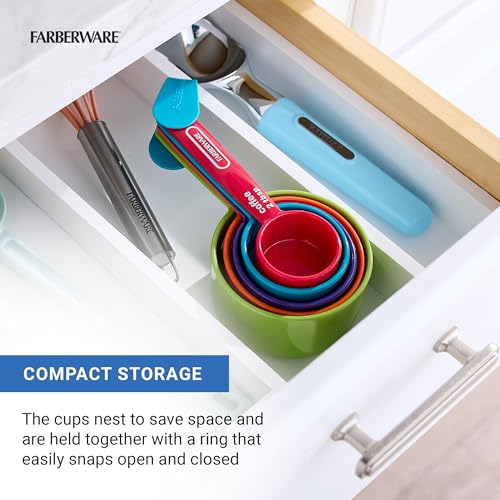 FARBERWARE 5-Piece Measuring Cup Set with Coffee Scoop, Durable Plastic Nesting Measuring Cups with Easy-Read Markings, BPA-Free, Dishwasher Safe - style: Cups