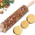 Embossed Rolling Pin for Baking Cookies Christmas Embossing Rolling Pins with Design Wooden Engraved Springerle Roller Pin Dough Patterned Clay Pottery Ceramic Bakers Women (Flower Snowflake Paisley) - color: Paisley Flower