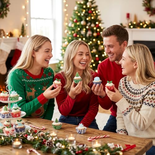 COcnny 600pcs Christmas Ugly Sweater Mini Cupcake Liners, Small Muffin Wrap - style: Mini Christmas Sweater
