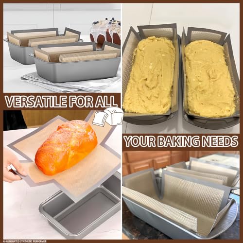 Mini Loaf Pan Liners for 8 x 4 Inch Loaf Pans, 2 Pack Reusable Silicone Bread Pan Liners, Nonstick Fold-to-Fit Corner Baking Inserts, Dishwasher Safe for Banana Bread
