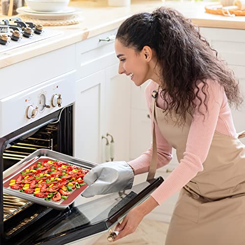 Baking Sheet with Silicone Mat Set of 4 [2 Sheets + 2 Mats], Deedro Stainless Steel Cookie Sheet Baking Pan with Silicone Baking Mat, 12 x 10 x 1 Inch, Non Toxic, Heavy Duty, Easy Clean - size: 12 inch