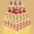 Cupcake Stand 4 Tier Acrylic Cupcake Tower with Yellow LED String Lights - color: Yellow Light, size: 4 Tier