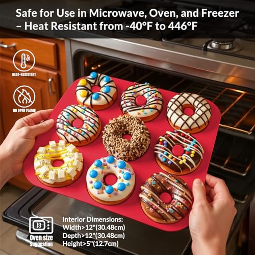 Large Silicone Donut Pan for Baking,9 Cavity Non-Stick Food Molds - color: Bright Red