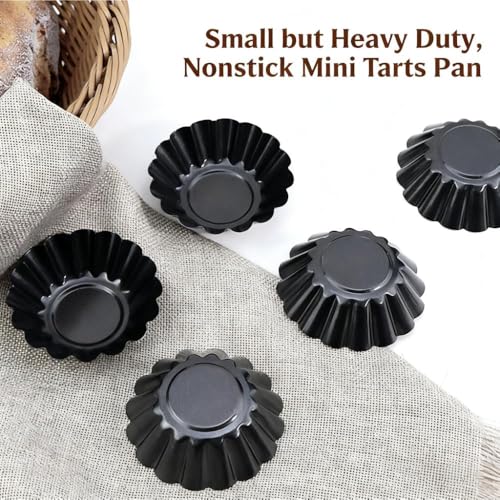 12-Pack 3 Inch Nonstick Mini Tart Pans Fluted Side for Pies Pan Round Deep Quiche Mold Heavy Duty Carbon Steel Baking Cupcake Egg Tarts Mousse Cakes Fruit and Desserts Molds for Oven