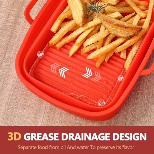 Collapsible Silicone Air Fryer Liners 10QT Ninja Dual (Red) - color: Red, size: 10QT