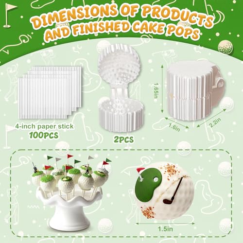 2 Pcs Golf Ball Cake Pop Mold with 100 Sticks, Golf Balls Mold - style: Golf Ball