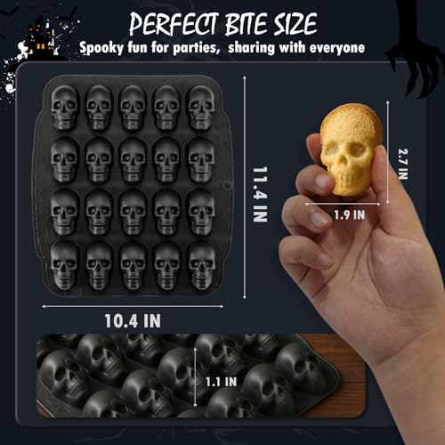 HKNMTT Skull Silicone Molds for Halloween Baking Pizza Cake Pan Small Spooky Head Tray Reusable Food Grade Nonstick Bakeware for Oven Safe Horror Treats 6 Cavity Skeleton Mould - style: Skull - 2.75 inch