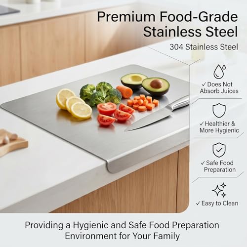 2026 NEW Stainless Steel Cutting Board With Lip, Non-Slip Dishwasher Safe, 304 Food Grade Stainless Steel Countertop Cutting Board for Kitchen Food Prep Meat Vegetables Baking (12"x16"(30 * 40cm)) - color: 12"x16"(30*40cm)