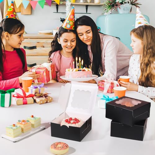 6x6x3 Inches Small Cake Box with Window, Bakery Box, Pastry Boxes, Cookie Boxes, Mini Pie Box for Pastry,Dessert,Strawberries,Chocolates, Cupcakes with paper stickers (Black/36pcs) - color: Black/36pcs