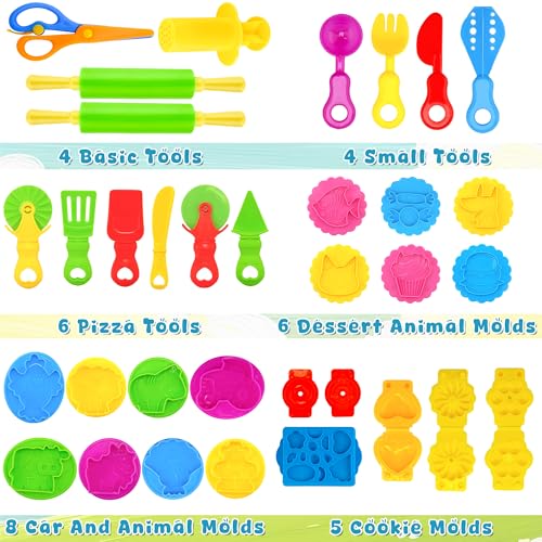 Dough Tools Play for Kids,33 PCS Dough Tool Set Includes Rolling Pins,Safety Scissors,Extruder,Kitchen Creative Tools and Molds - style: 33pcs