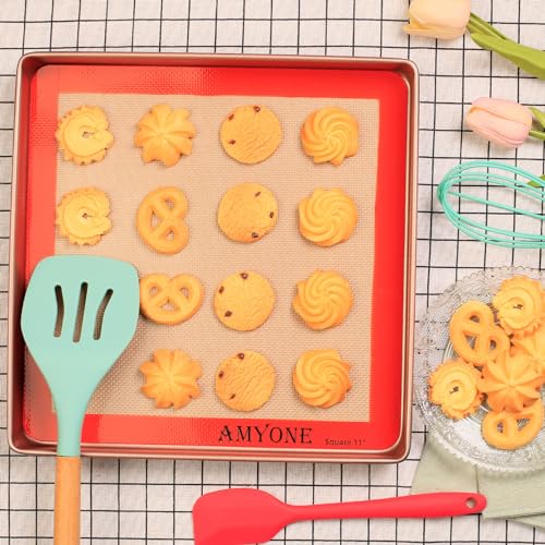 AMYONE 11x11 Silicone Baking Mat, Square Air Fryer Liner, Platinum, 2 Pack - size: 10.8"L x 10.8"W