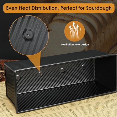 2.2lb Pullman Loaf Pan with Lid, 13inch SP-031 Bread Pan with Dough Scraper Cutter, Black Covered Loaf Pan for Sandwich Bread - color: Black, size: 13inch