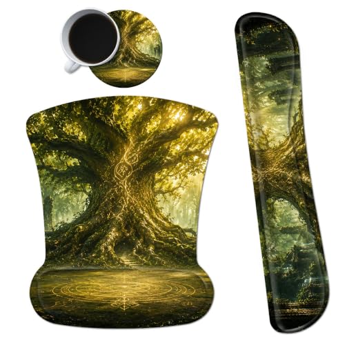 3-in-1 Ergonomic Memory Foam Keyboard Wrist Rest Pad Set, Forest Trees - color: 00017