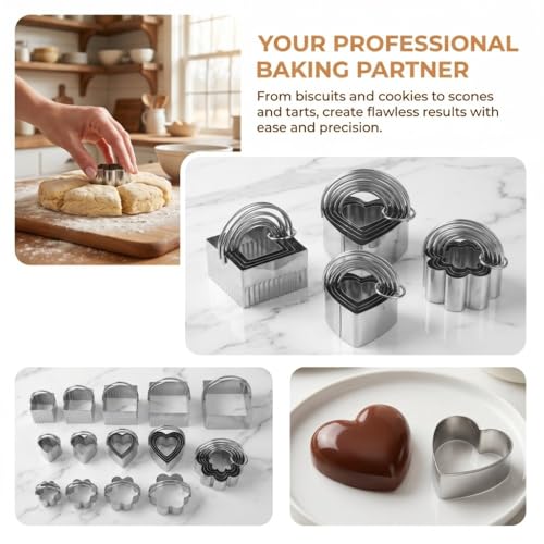 5Pcs Stainless Steel Cookie Cutters Set with Handle, 5 Sizes Baking Mould for Biscuits Scones, Easy Clean Dishwasher Safe(Heart) - size: Heart