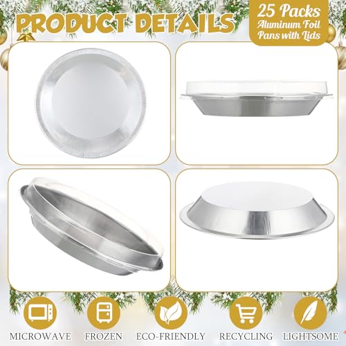 25 Pack 9 Inch Heavy Duty Aluminum Pie Tins with Lid, Silver - color: Silver