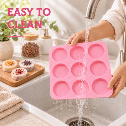 SJ Round Silicone Soap Mold Set, 2-Pack 9-Cavity Soap Molds - color: Pink / Cylindrical