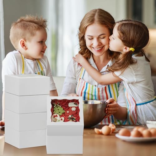100pcs Cookie Boxes 5x5x2.5 Inch Bakery Boxes with Window Treat Box
