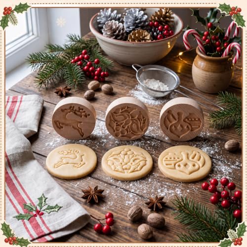 3 Set Xmas Cookie Stamps, 2.5" Springerle Molds for Baking - style: Xmas