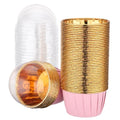 EUSOAR Cupcake Cups, 50pcs 3.5oz Aluminum Mini Cheesecakes Holders Disposable Ramekins, Muffin Liners with Lids Foil Wrappers Cupcake Containers Baking Cups for Birthday Wedding Party Festival - color: Pink/Gold, size: 50pcs