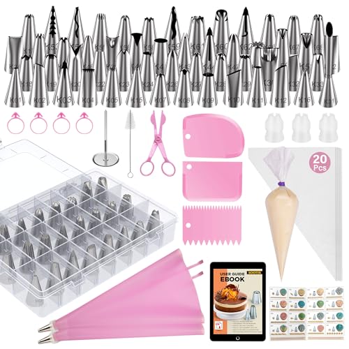 Kootek 90 Piping Bags and Tips Set Frosting Piping Kit for Beginners & Pros - color: Pink