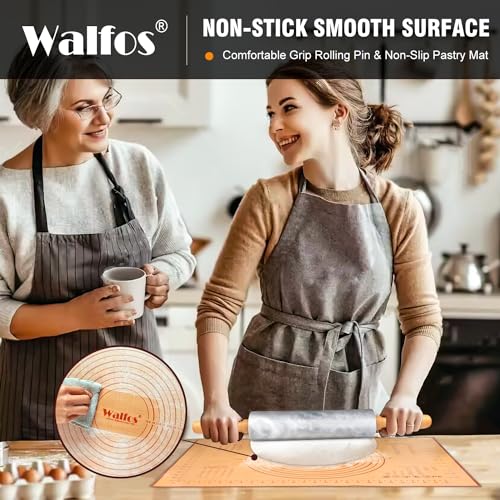 Walfos Marble Rolling Pin Set With Non Stick Silicone Pastry Mat, 16.5 Inch Dough Rolling Pins For Making Pizza, Tortillas And Cookies, Backing Rolling Pin For Pie Crust, Pizza, Pasta (Gray & White) - size: 16.5 in + pastry mat