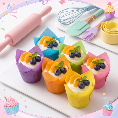 600 Pcs Tulip Cupcake Liners, Solid, Bright Colors - color: Bright Colors