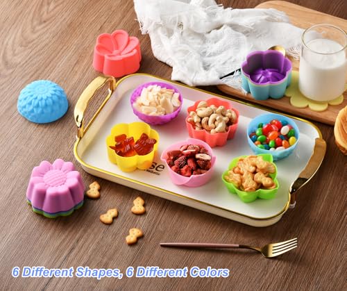 Reusable Silicone Baking Cups,Silicone Cupcake Liners for baking, Multi Flower Shapes Muffin Liners, Multicolor, Pack of 36