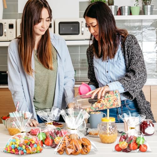 Self Sealing Cellophane Bags 7x7 Inches Cookie Bags Self Adhesive Clear Resealable Large Cookie Bags with Twist Ties for Gift Giving Party Favors Treat Bag 200 Pieces - size: 7x7 Inch