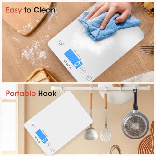 KOIOS 33lb Kitchen Scale 0.1oz Precision,Batteries & USB-C Charging(White) - color: White