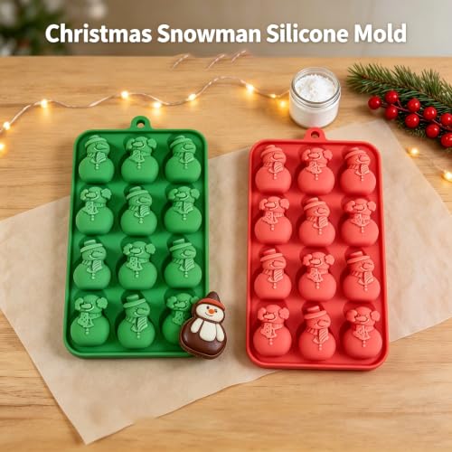 Christmas Silicone Molds for Chocolate, 2 Piece 48-Cavities Christmas Cute Snowman Molds, Red & Green Winter Mini Xmas DIY Candy Chocolate Dessert Pudding Jelly Making - color: Style7