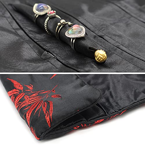 Wei Long Jewelry Roll, Travel Jewelry Roll Bag, Silk Embroidery Brocade Jewelry Organizer Case with Tie Close (Bamboo, Black) - color: Bamboo-Black