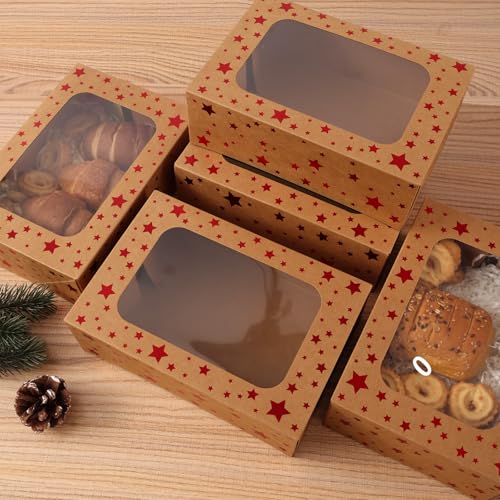 Christmas Brown Holiday Cookie Boxes, Red Star, 24 Pack, 9x6x3 In - color: Red Star-Brown