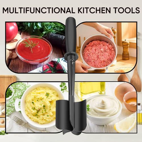 Upgrade Food Masher and Mixer - Non Stick Potato Masher Tool for Hamburger Meat, Ground Beef - Non Stick Mix Chopper - color: Black